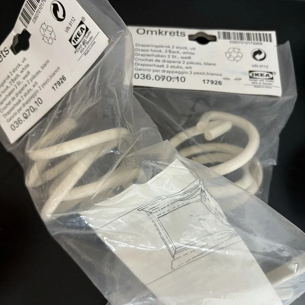 Vintage IKEA Omkrets White Drapery‎ Hooks 2 Sets 4 Total Pieces Classic Cottage